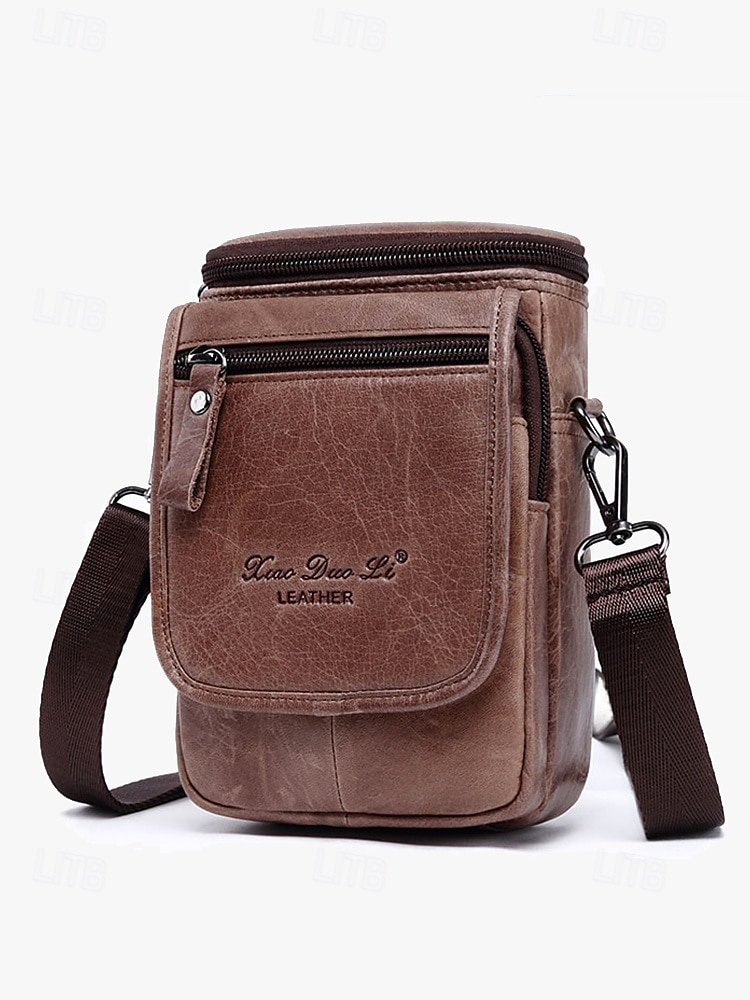 borsa a tracolla vintage in pelle marrone per uomo – borsa a tracolla compatta con scomparti con cerniera e tracolla regolabile per l'uso quotidiano del 2025 a $29.99 –P3