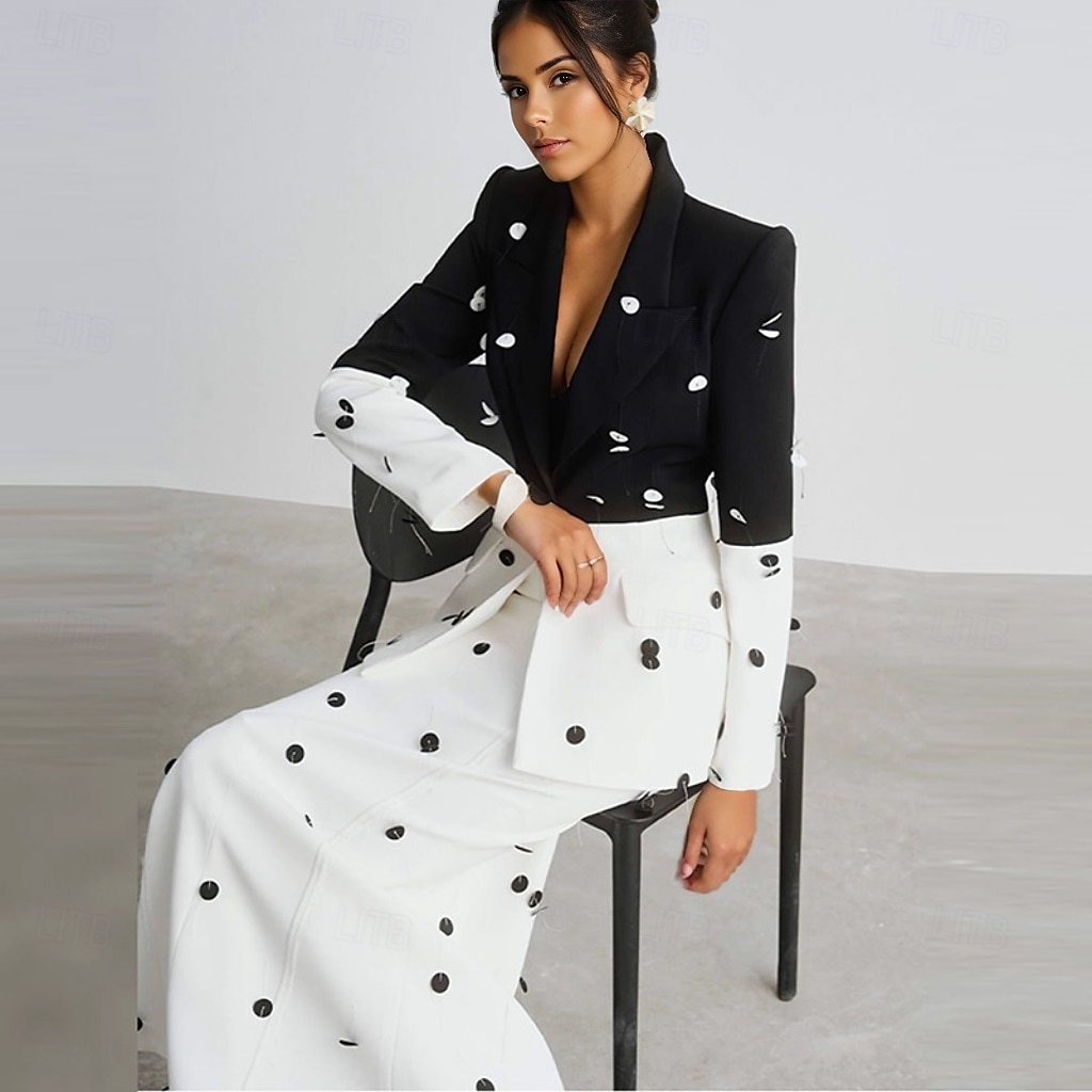 Black White Blazer Tuxedo Dress Two Piece Suits Mermaid Cocktail Color Block Dress Formal Wedding Ankle Length Long Sleeve Shirt Collar  with Glitter Tassel Dresses 2025 - $197.99 –P2
