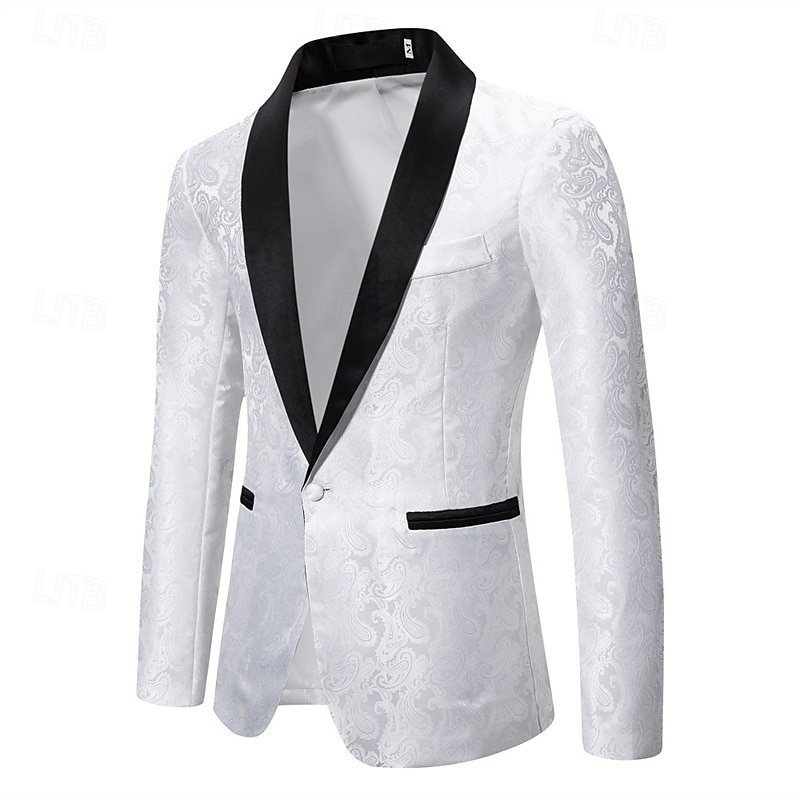 Bărbați Blazer Afaceri Petrecere cu cocktail Petrecere Nuntă Modă Casual Primăvara & toamnă Poliester Imprimeu Paisley Buzunar Nasturi Comfortabil Cu Un Nasture Blazer Argintiu Gri Închis Negru Alb 2026 - $60.99 –P16