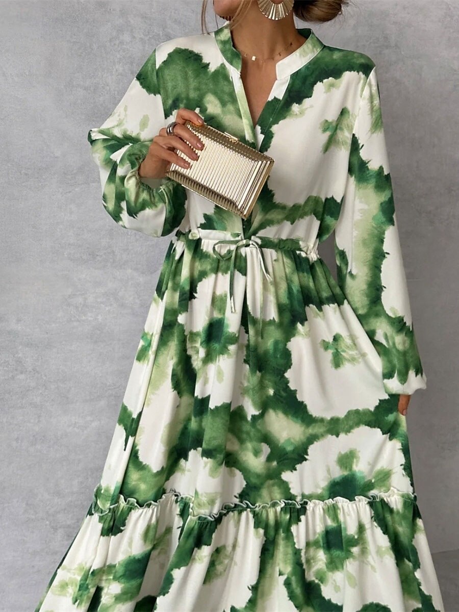Damen Blumen Maxikleid mit Schlitz am Hals Langarm Sommer Frühling 2025 - $57.99 –P3
