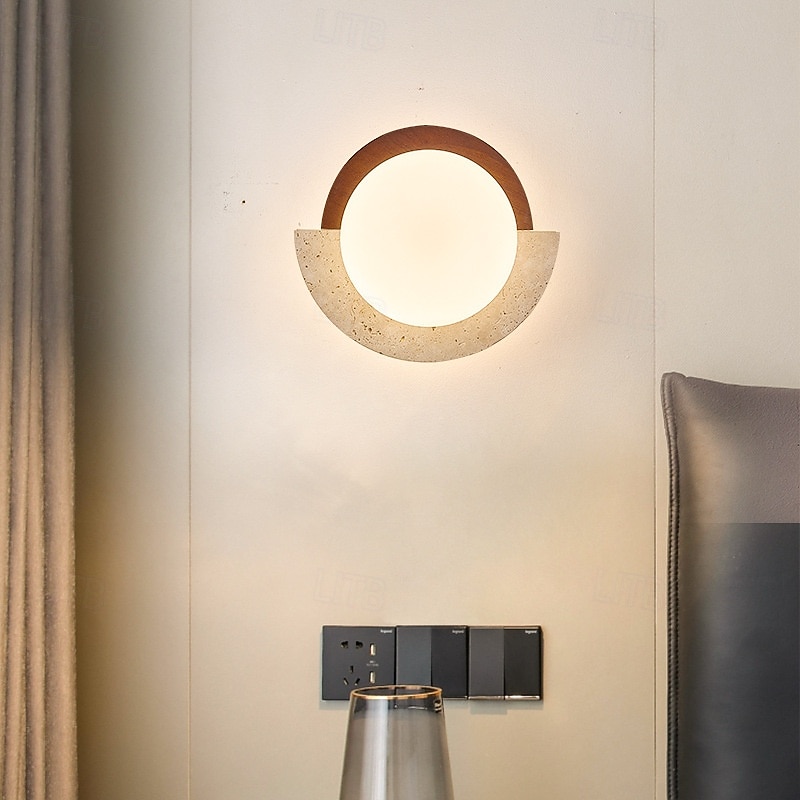 Wabi-sabi Yellow Limestone Wall lamp Milky White Glass Lampshade Natural Stone Wall lamp Indoor Retro Circular Marble Wall Lamp 110-240V 20W 2026 - $222.99 –P2