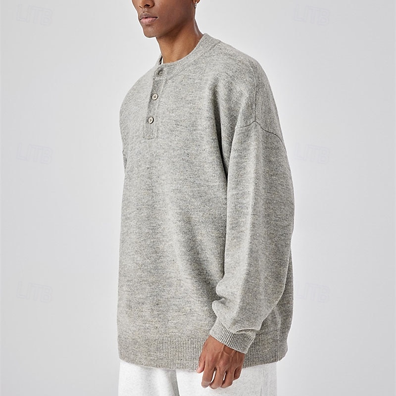 Men's Pullover Sweater Jumper Knit Sweater Pullover Polo Sweater Ribbed Knit Regular Knitted Plain Henley Fashion Basic Vacation Daily Wear Clothing Apparel Fall & Winter Black Light Grey M L XL 2025 - $23.99 –P8
