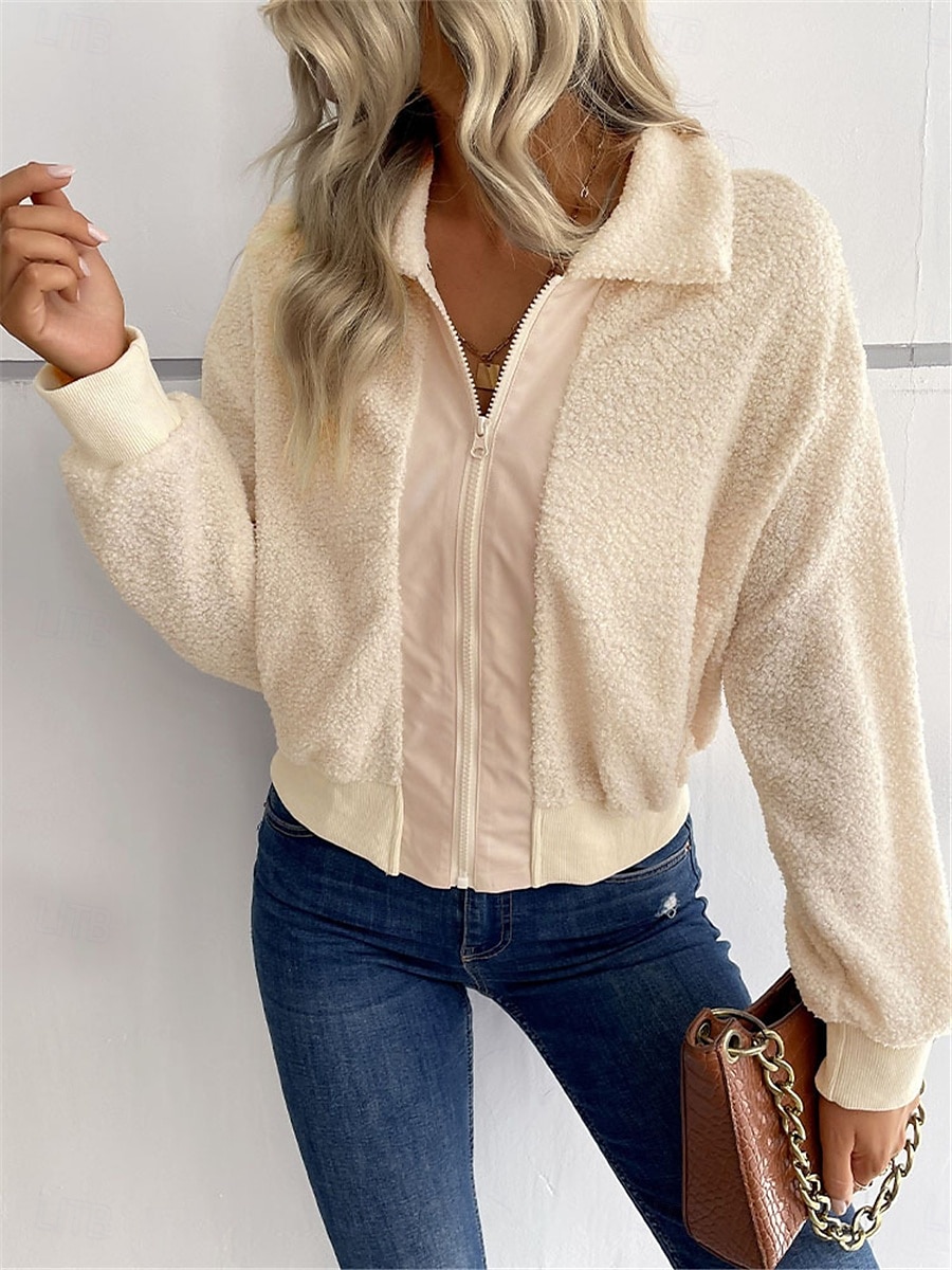 Women's Winter Coat Sherpa Jacket Outdoor Street Daily Wear Fall Winter Short Coat Regular Fit Thermal Warm Breathable Stylish Casual Jacket Long Sleeve Plain with Pockets Full Zip Dark Navy Army 2025 - $52.99 –P4