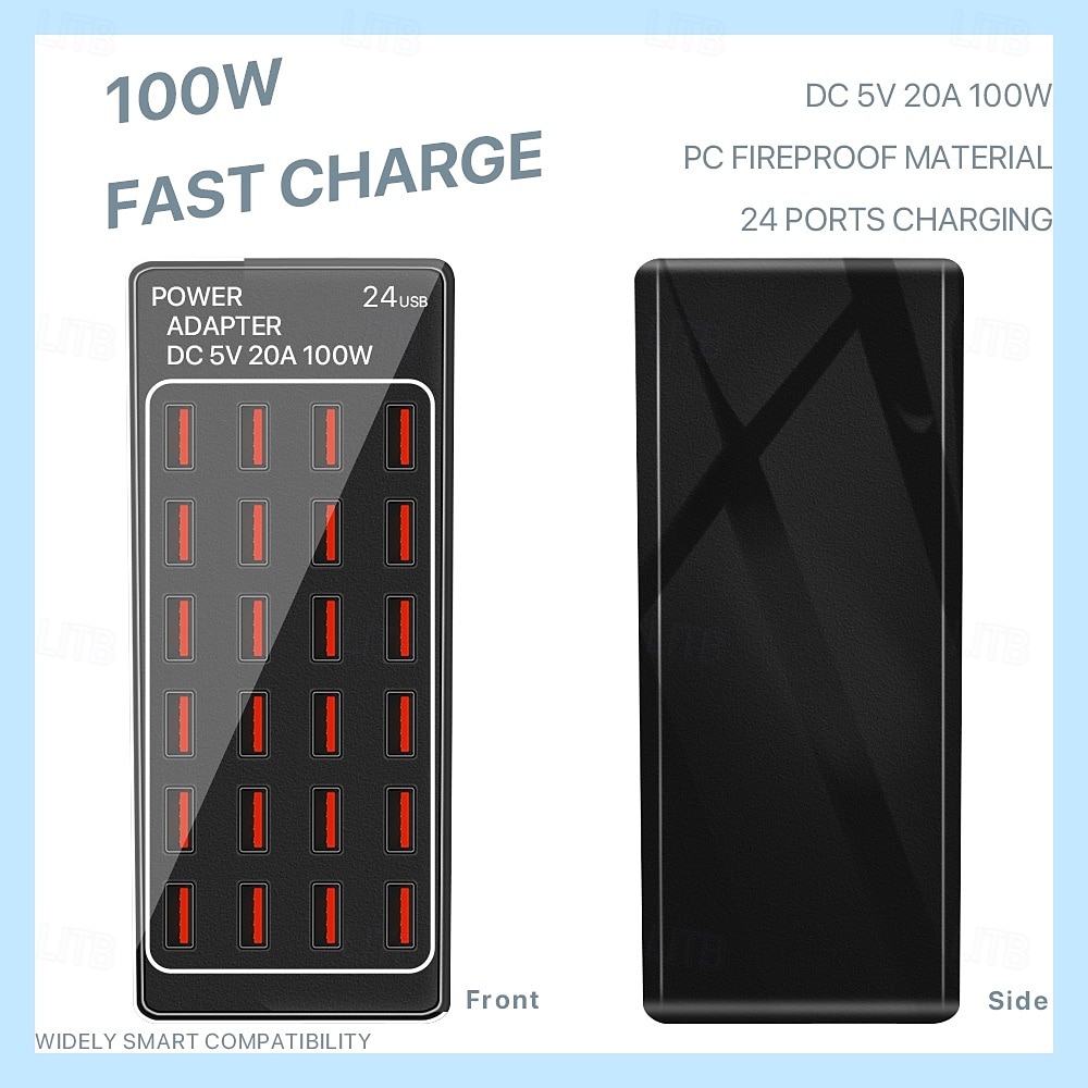 New Item 5V 20A 100w 24 Port USB Fast Charging StationTravel Desktop USB Rapid ChargerMulti Ports Charging Station 2025 - $48.99 –P19