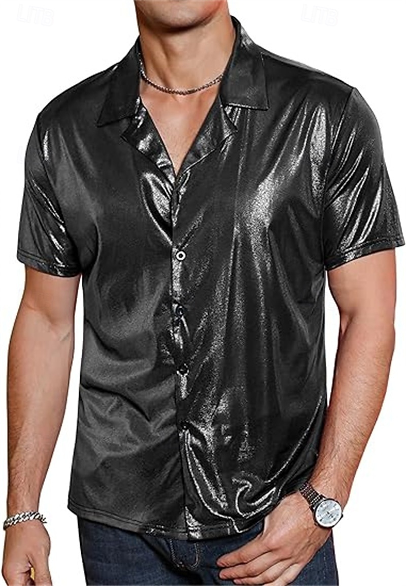 Retro Vintage 1970s 1980s Shirt Disco Shiny Metallic Fancy Dress Men's Carnival Costume Halloween Carnival Mardi Gras Performance Party Club Adults' Shirt Spring & Summer 2026 - $24.99 –P7