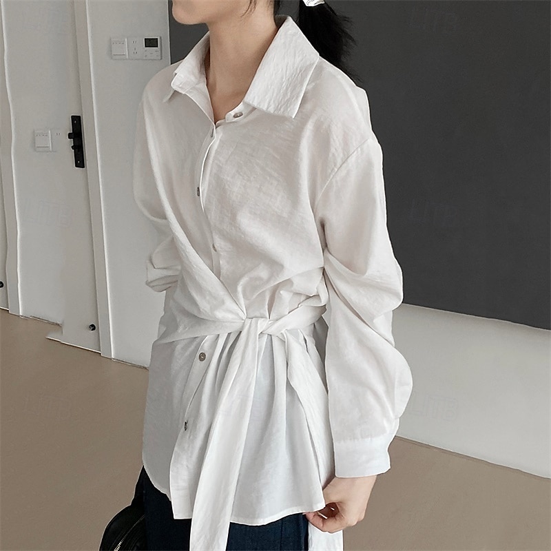 Damen Hemd Täglich Stilvoll Langarm Hemdkragen Weiß Frühling & Herbst 2025 - $49.99 –P2