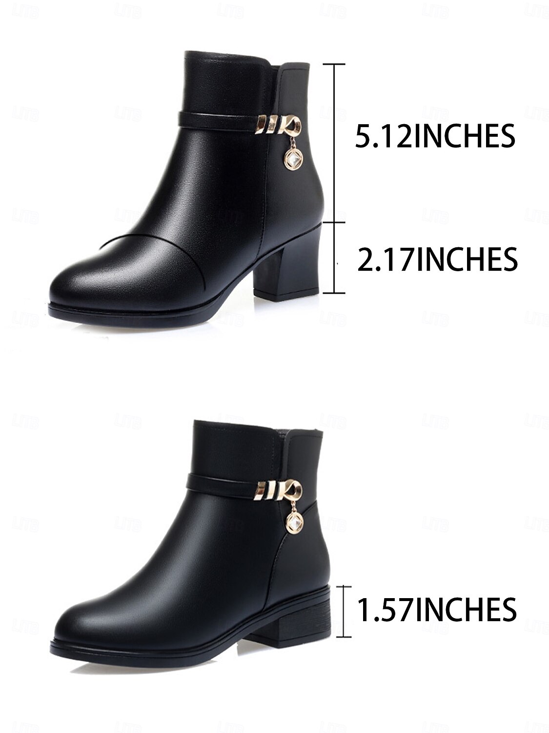 botins femininos pretos - couro sintético com forro de pelúcia, zíper lateral e salto bloco para moda de inverno e uso casual de 2025 por $42.99 –P5