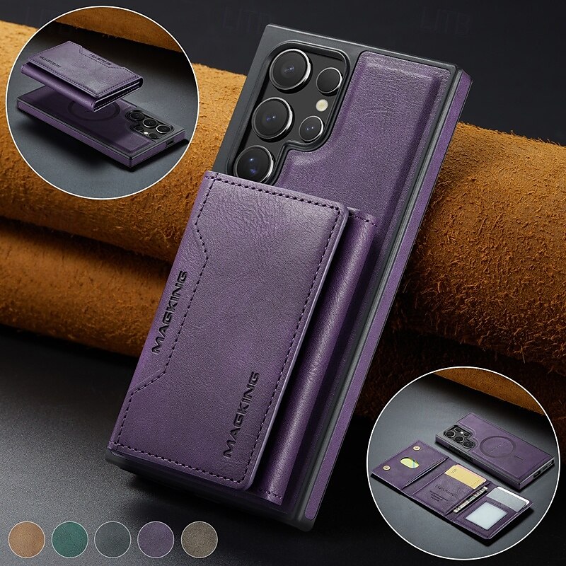 puhelin Etui Käyttötarkoitus S24 Ultra S24 Plus S24 S23 Ultra S25 Ultra Takakuori Tuella Magneetti Tukee langatonta latausta Retro TPU PU-nahka 2025 - $26.99 –P14