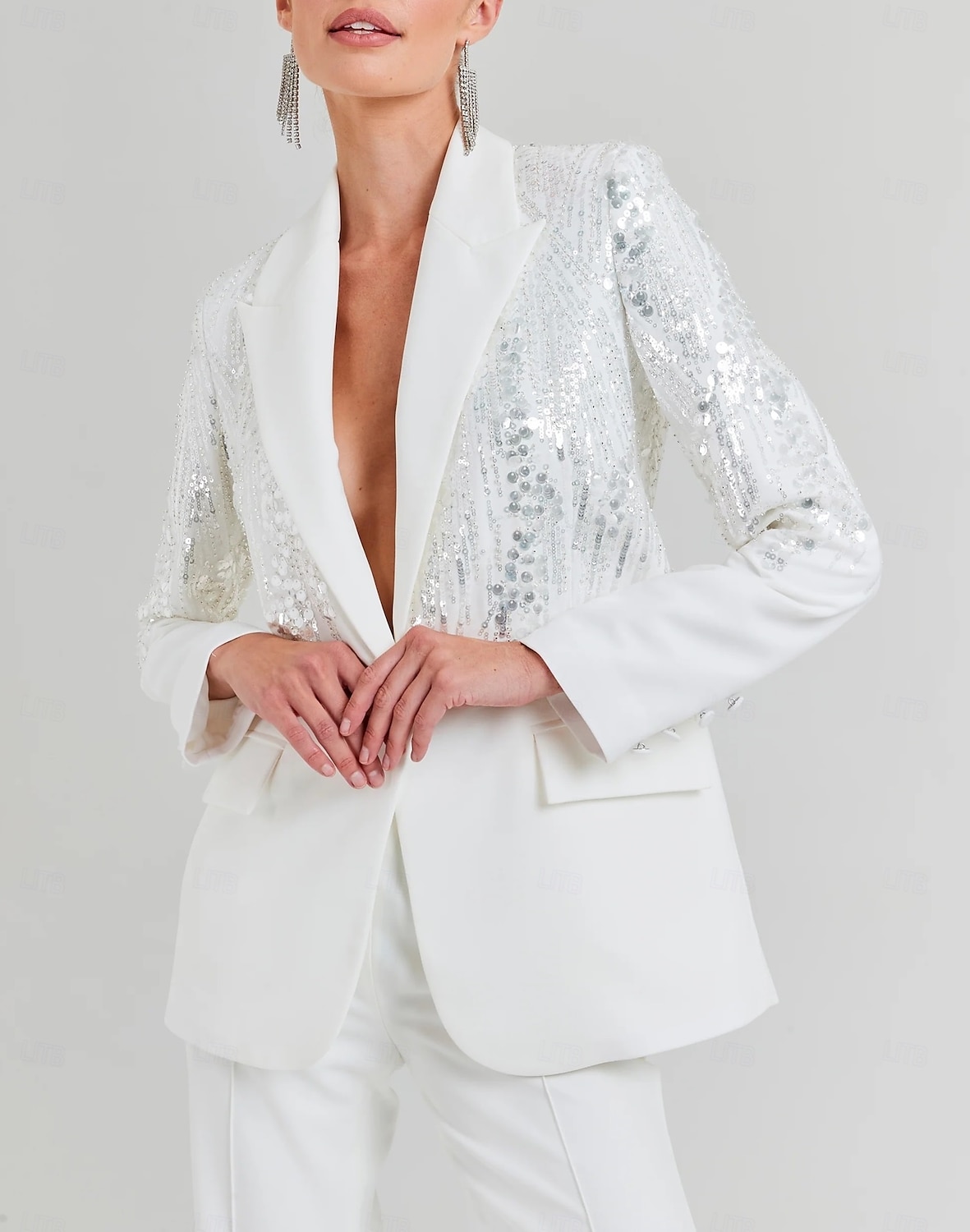 Two Piece Pantsuit Evening Gown Vintage Dress Tuxedo Dress Formal Wedding Floor Length Long Sleeve Shirt Collar  with Glitter 2025 - $199.99 –P3