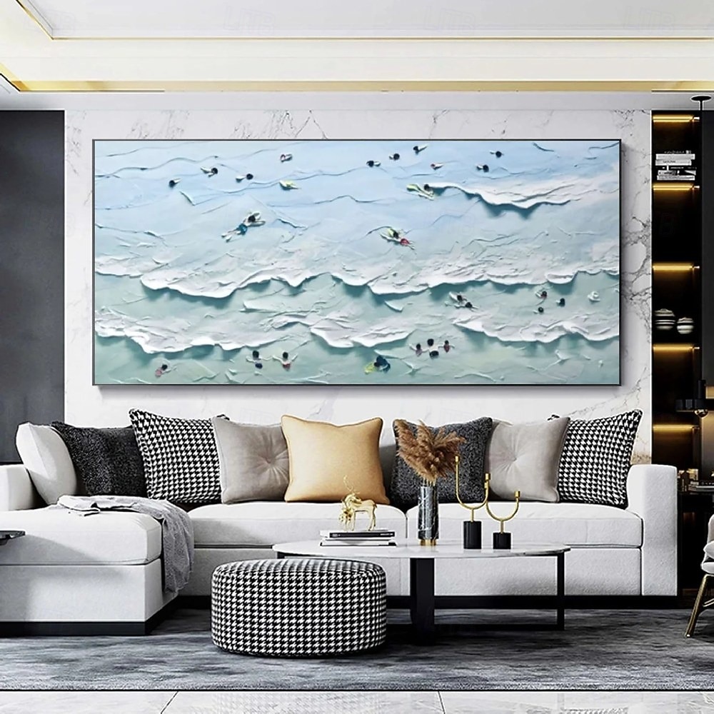 3D-Wellenmalerei, handgefertigtes blaues Ozean-Ölgemälde, zeitgenössisches Indigo-Gemälde auf Leinwand, große Kunst, Ozean-Meer-Gemälde, Wohnkultur-Gemälde, 3D-Wellen-Ölgemälde, Strandgemälde, 2025 - $116.99 –P1