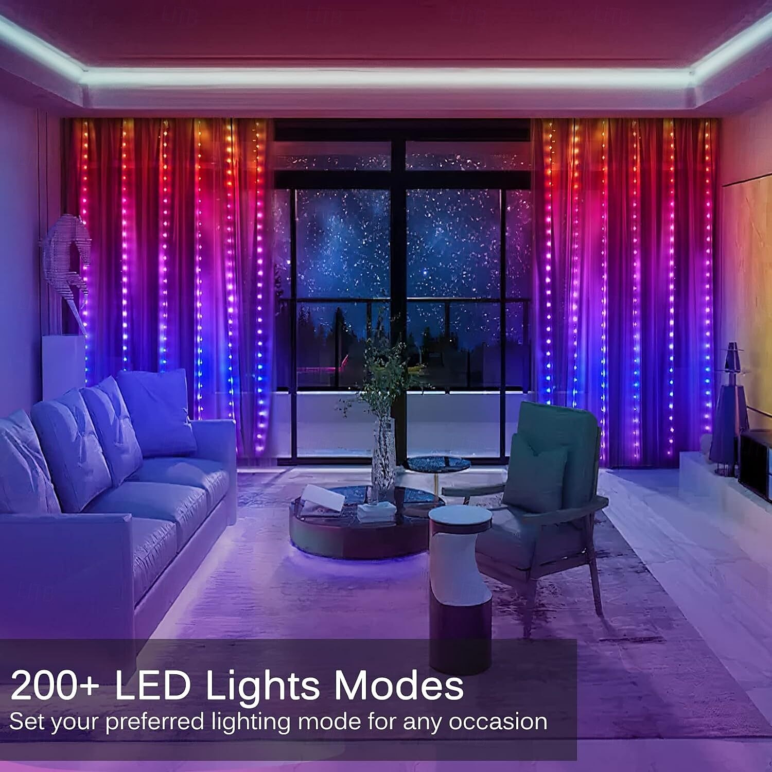 Christmas Magic LED Curtain Light Bluetooth Control APP Point Control Leather String Lights 2x2m 200LEDs 3x3m 300LEDs Christmas Wedding Holiday Home Bedroom Living Room Balcony Waterproof Decoration 2025 - $90.99 –P1