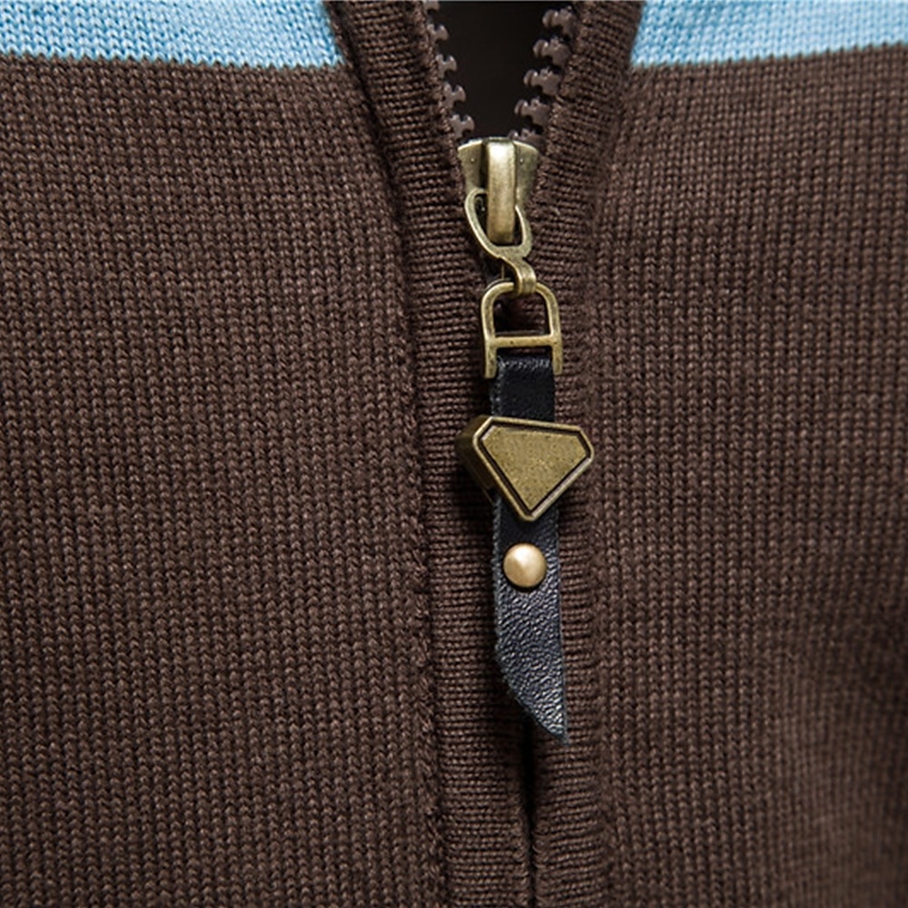 Herr Cardigan Tröja Kofta Ribbad Sticka Vanliga toppar Dragkedja Färgblock Kinakrage Stickat Neutral Utomhus Kläder Vår & Höst Svart Blå S M L 2025 - $37.99 –P6
