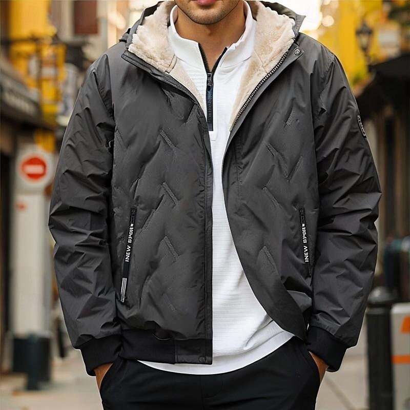 Pánské Puffer bunda S vycpávkou Kapsy Celý zip Vánoce Venkovní ulice Standardní Neutrální Módní Denní Zima Pevná barva Černá Šedá Puffer Jacket 2025 - $58.99 –P2
