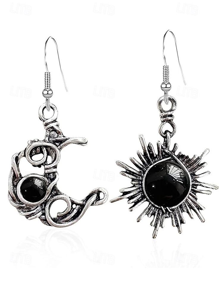 Vintage Sun and Moon Dangle Earrings - Silver-Tone Celestial Jewelry with Pearl and Crystal Accents for Women, Perfect for Boho and Casual Looks 2025 - $10.44 –P13