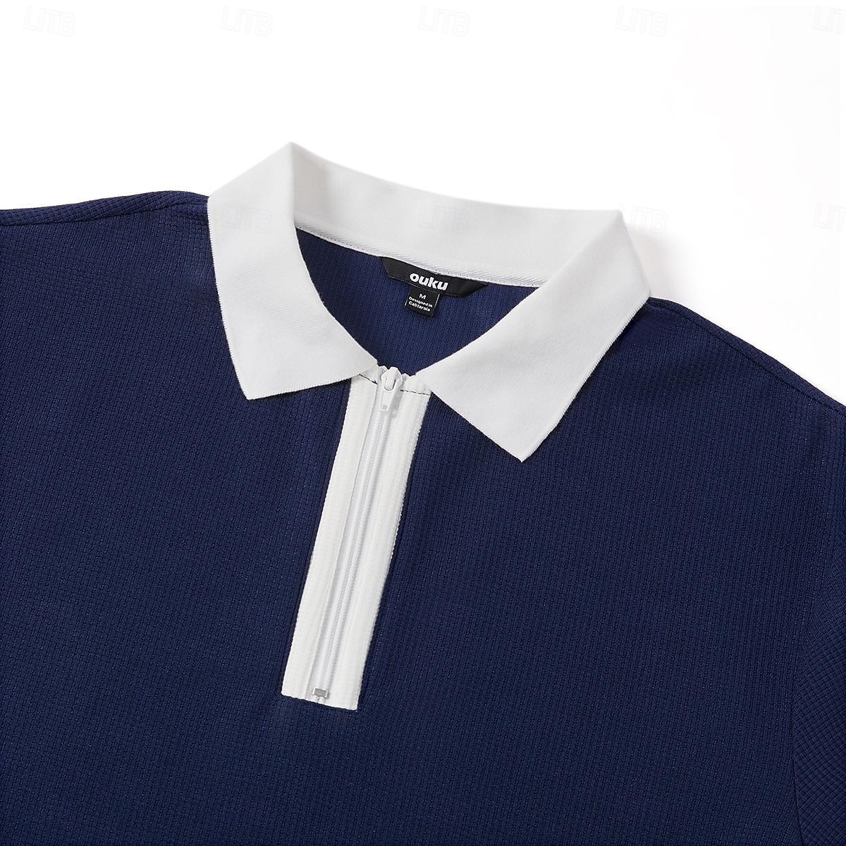 Herr Våffelpikétröjor Quarter Zip Polo Utomhus Casual Fjärdedels blixtlås Långärmad Mode Modern Ensfärgat Stickat Vår & Höst Standardpassform Marinblå Mörkgrön Orange Ljusgrå Våffelpikétröjor 2025 - $26.99 –P6