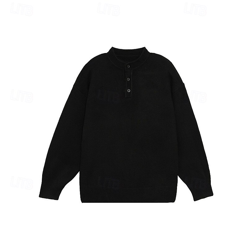Men's Pullover Sweater Jumper Knit Sweater Pullover Polo Sweater Ribbed Knit Regular Knitted Plain Henley Fashion Basic Vacation Daily Wear Clothing Apparel Fall & Winter Black Light Grey M L XL 2025 - $23.99 –P19