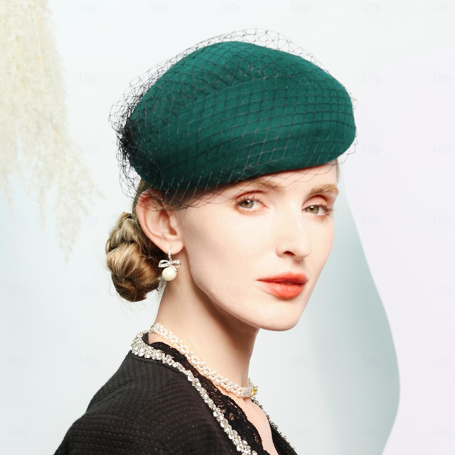 czapki 100% wełniany beret kapelusz melonik / kapelusz typu cloche wesele przyjęcie herbaciane eleganckie wesele z czystym kolorem tiulu nakrycie głowy 2025 - $35.99 –P1