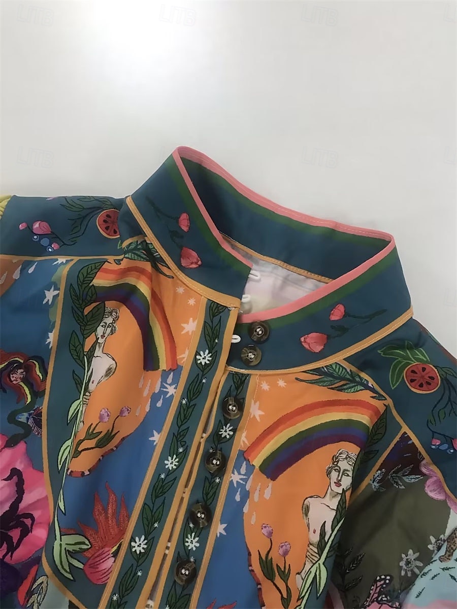 Femme Mini robe Robe casual robe boheme Bohême Rétro Vintage Ethnique du quotidien Standard Floral manche longue Col de Chemise Arc-en-ciel Eté Printemps Automne de 2025 ? $41.99 –P8