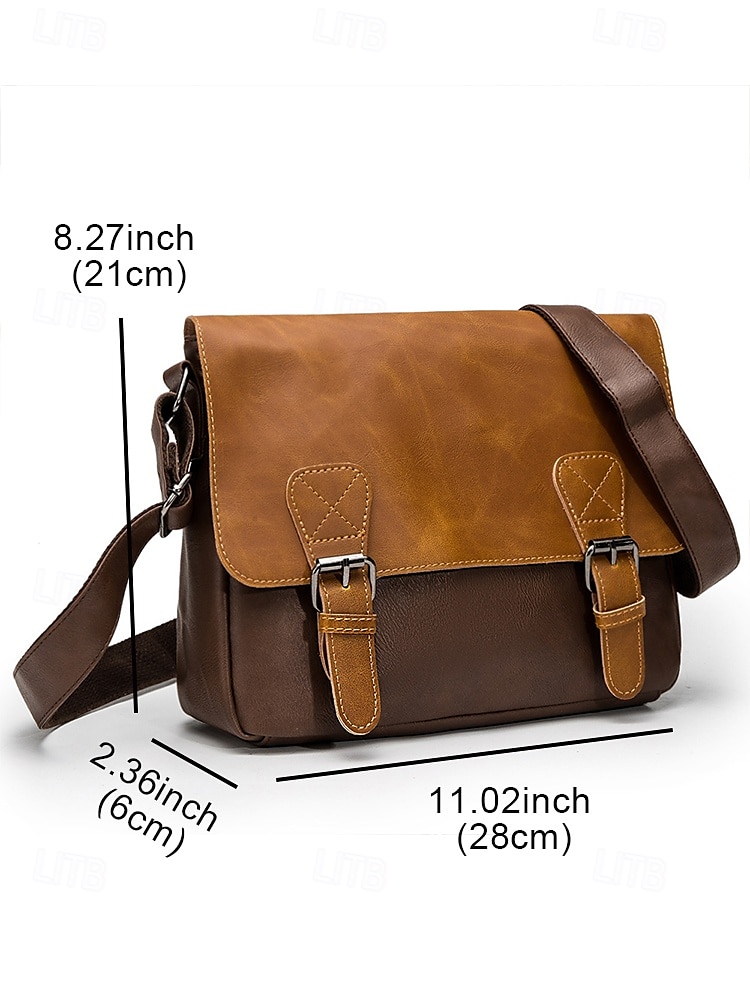 Bolso de mensajero vintage de piel sintética para hombre con correa ajustable: diseño duradero de dos tonos para uso laboral y casual 2025 - $29.99 –P7