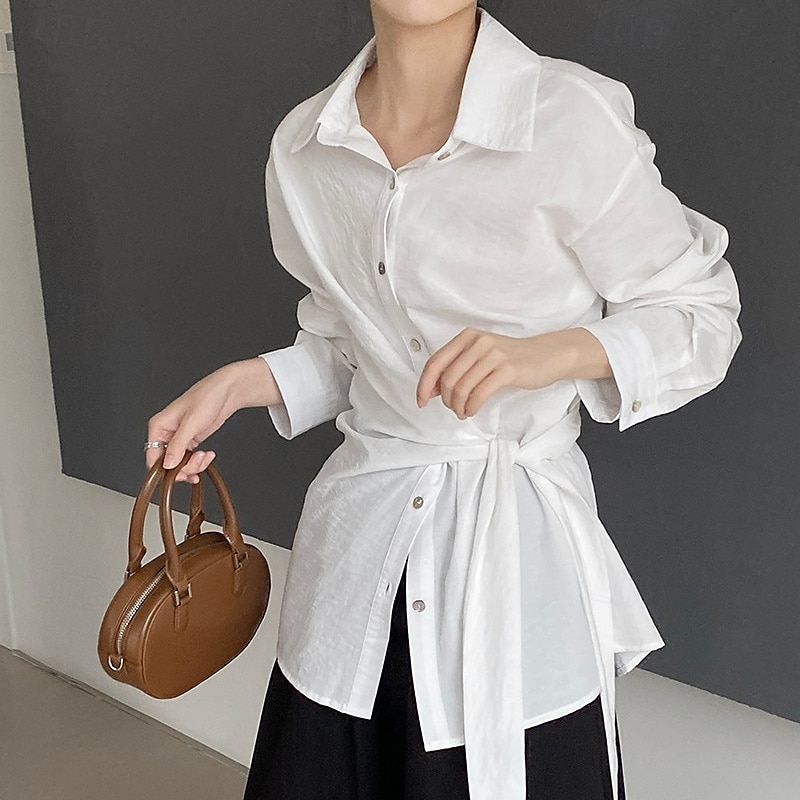 Damen Hemd Täglich Stilvoll Langarm Hemdkragen Weiß Frühling & Herbst 2025 - $49.99 –P4