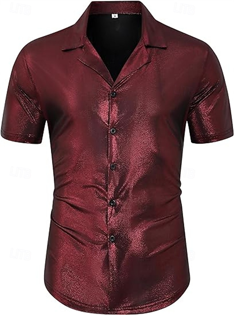 Retro Vintage 1970s 1980s Shirt Disco Shiny Metallic Fancy Dress Men's Carnival Costume Halloween Carnival Mardi Gras Performance Party Club Adults' Shirt Spring & Summer 2026 - $24.99 –P3