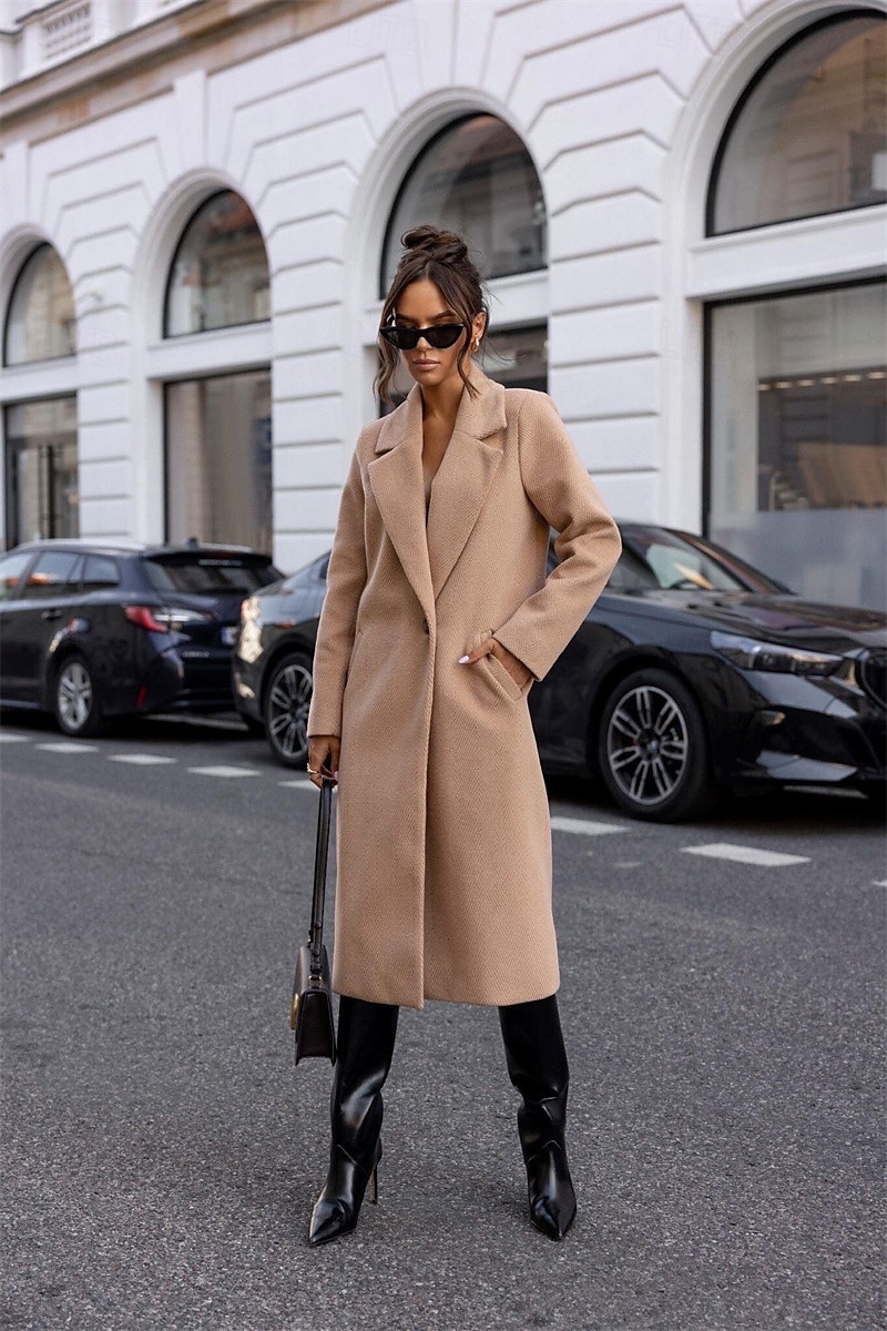 Mujer Abrigo Mantiene abrigado Cómodo Botones Bolsillo Elegante Color sólido Casual Diario Botonadura Simple Largo Diseño Ajuste regular Manga Larga Ropa de calle Negro Blanco Rojo Invierno 2025 - $50.99 –P5