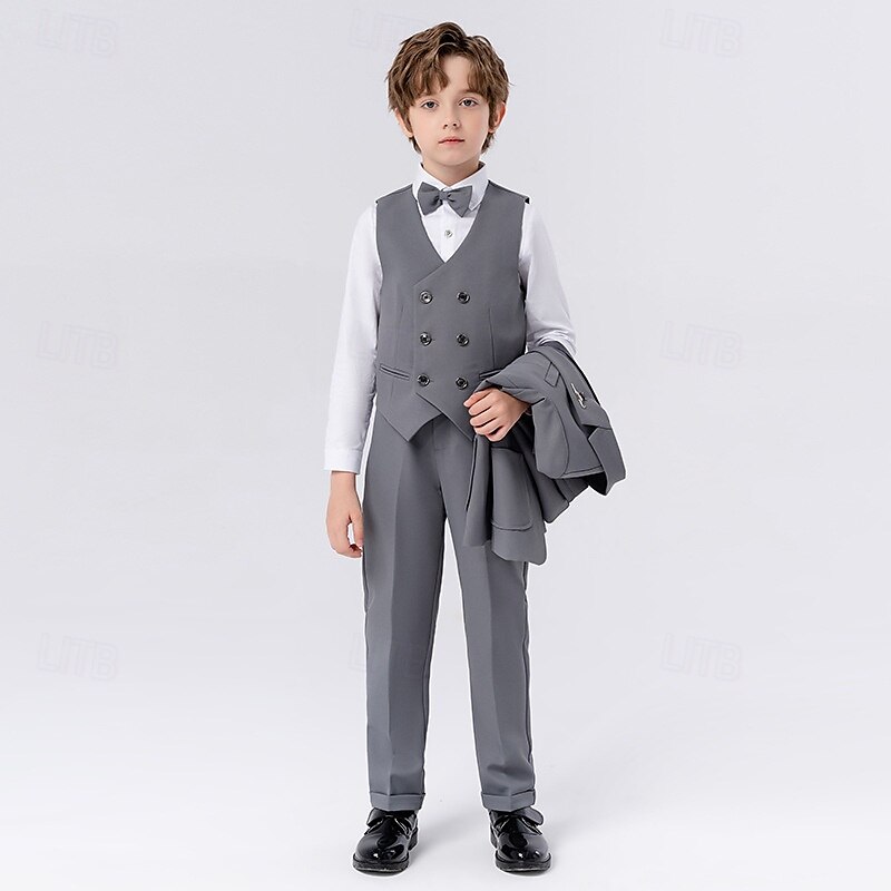 5 delar Ringbärarkostym Pojkar Barn Kostym Formell kostym Kavaj & väst & byxor & brosch & slips Formell Fest Mode Häftig Ensfärgat Ficka Blå Beige Grå Polyester 2025 - $52.99 –P5