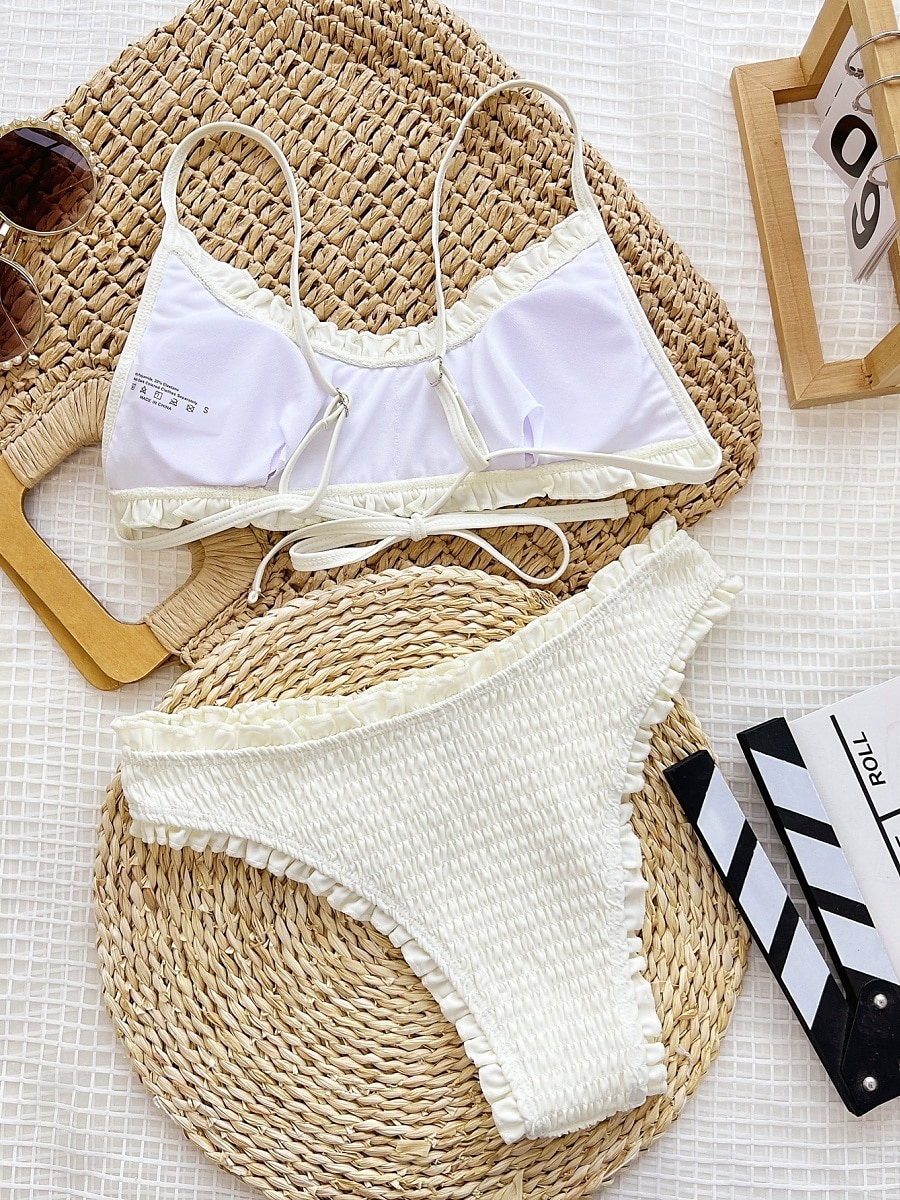 Dam Badkläder Bikini 2 st Kaxig Baddräkt Öppen rygg Smal Semester Standkläder Ensfärgat U-hals Ärmlös Baddräkter 2025 - $29.99 –P4