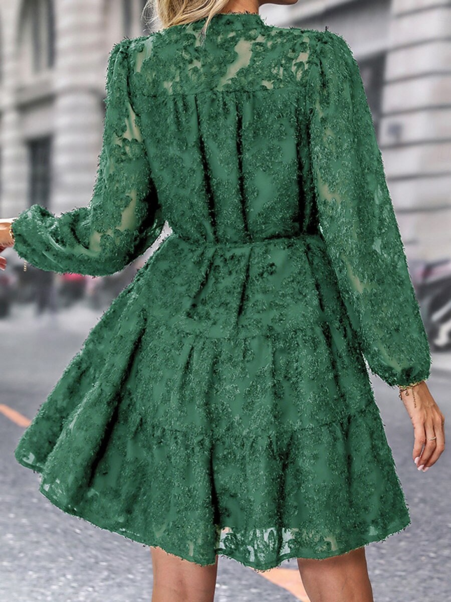Damen Spitzenkleid Minikleid Spitze Patchwork Brautkleider schlicht Ständer Langarm Schwarz Wein Grün Farbe 2025 - $34.99 –P14