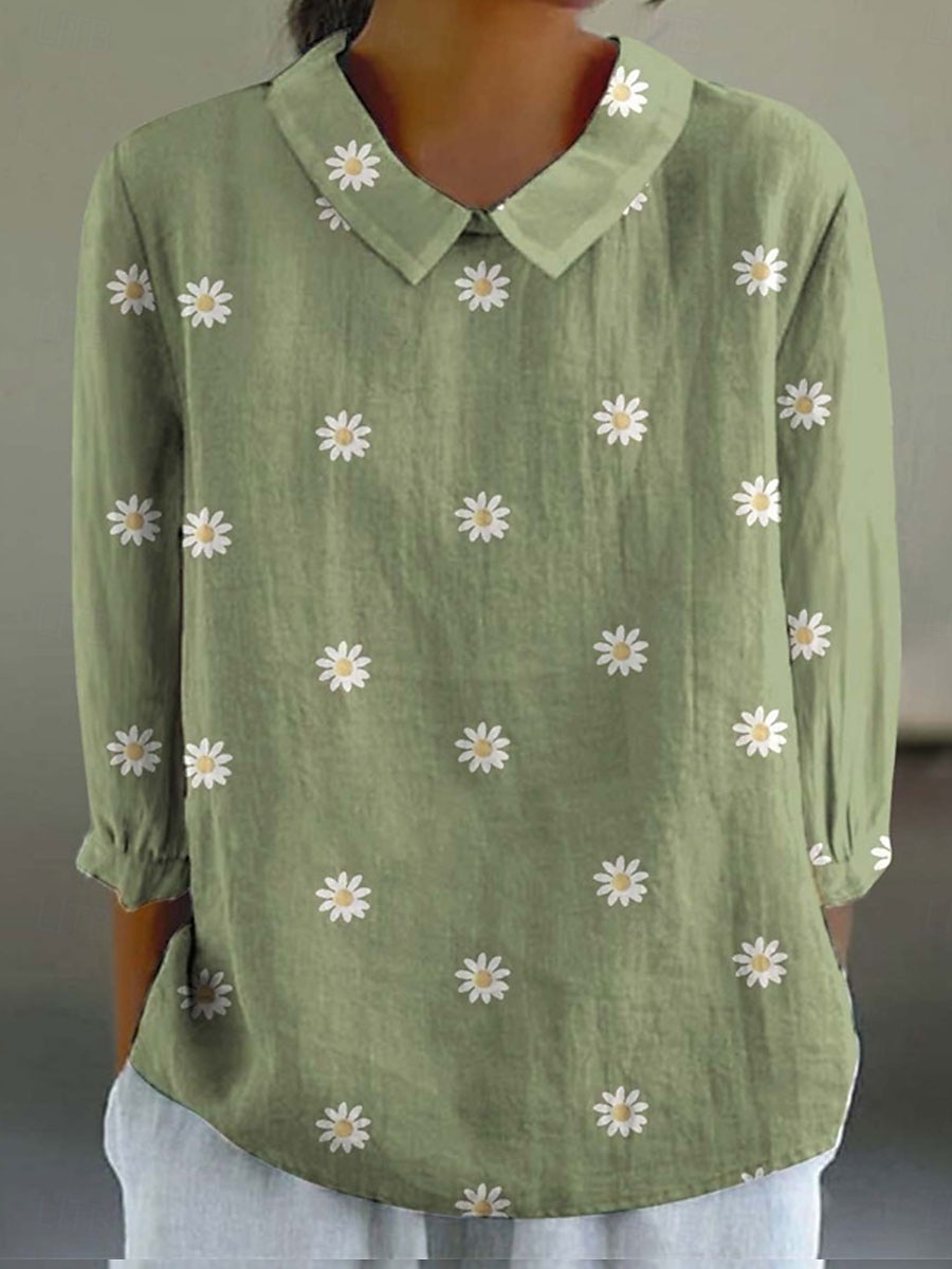 Women's Shirt Linen-Inspired Shirts Long Sleeve Shirt Collar White Blue Green Spring Fall 2025 - $29.99 –P4