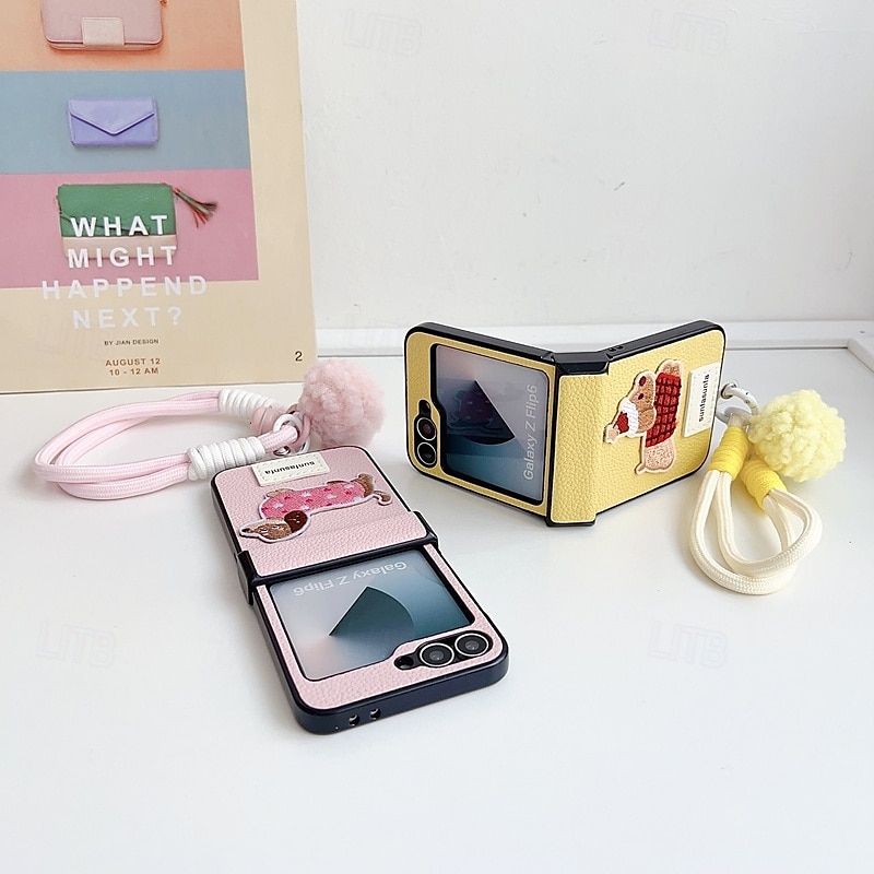 هاتف غطاء من أجل زد فليب 6 Z Flip 5 Z Flip 4 Z Flip 3 غطاء خلفي مع رباط المعصم ضد الصدمات مكتب  /  الأعمال TPU جلد PU 2025 - $19.99 –P11