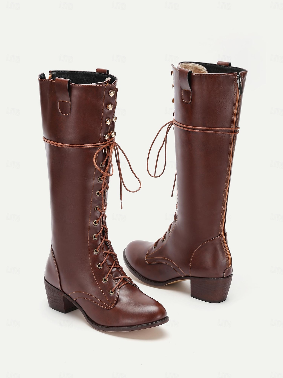 damskie, brązowe, skórzane, sznurowane, sięgające do kolan buty vintage, rustykalne, kowbojskie buty jeździeckie na przygody na świeżym powietrzu 2025 - $79.99 –P1