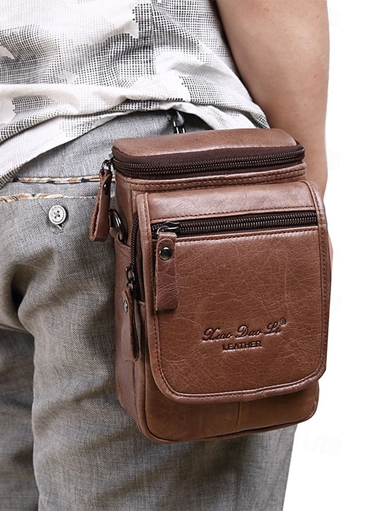 borsa a tracolla vintage in pelle marrone per uomo – borsa a tracolla compatta con scomparti con cerniera e tracolla regolabile per l'uso quotidiano del 2025 a $29.99 –P1