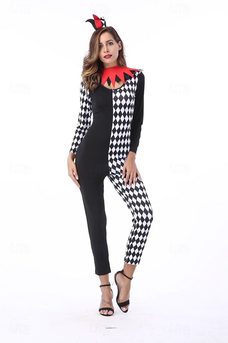 cyrk Żartowniś Klaun Strój karnawałowy Kostium Kombinezon zentai Dla dorosłych Damskie Cosplay Spektakl Impreza Halloween Karnawał Mardi Gras Łatwy kostium karnawałowy 2025 - $51.99 –P4