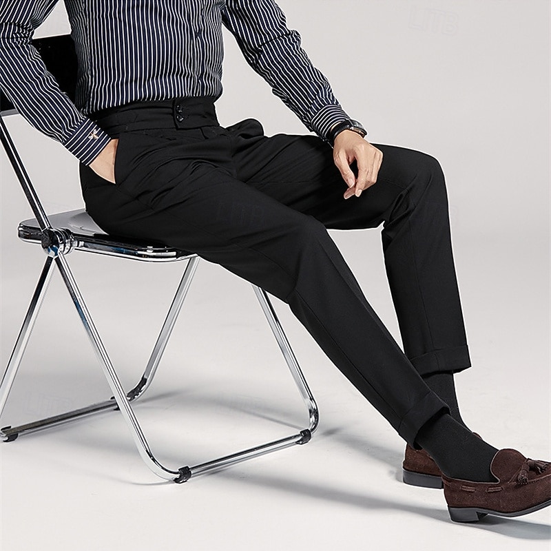 Men's Graduation Dress Pants Trousers Chinos Buttons Pocket Solid Color Comfort Formal Party Work Fashion Classic Style Black Navy Blue Micro-elastic 2026 - $49.99 –P2