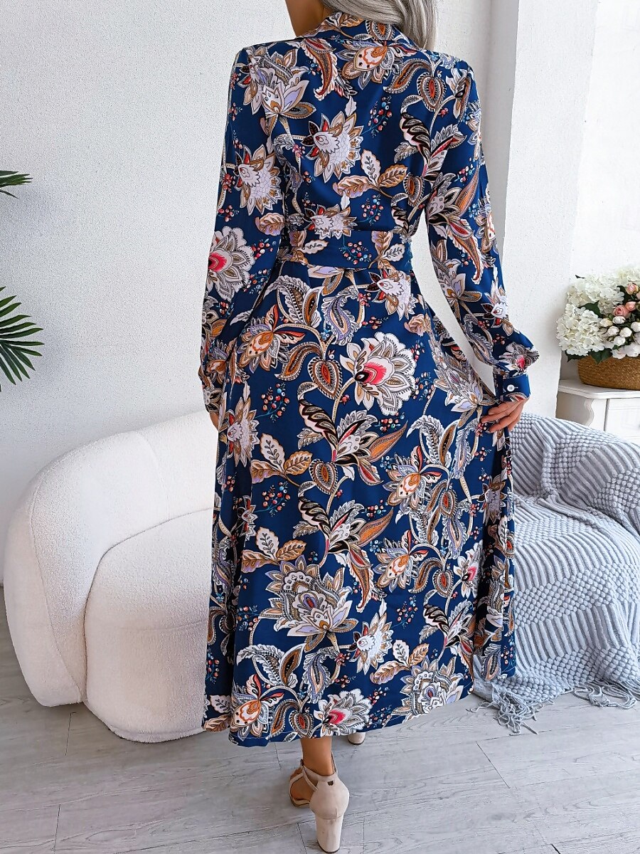 Dam Maxiklänning Vardagsklänning Swingklänning A linjeklänning Boho-klänning Ledigt Dagligen Normal Blommig Långärmad Tröjkrage Kungsblå Sommar Vår Höst 2025 - $35.99 –P2