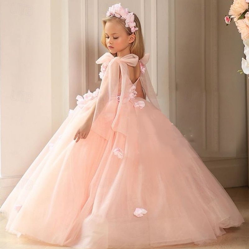 Flower Girl Dress Girls' First Communion Dress Party Dress Performance Wedding Party Princess Sweet Mesh Solid Color Sleeveless Off Shoulder White Pink kids 2025 - $89.99 –P7
