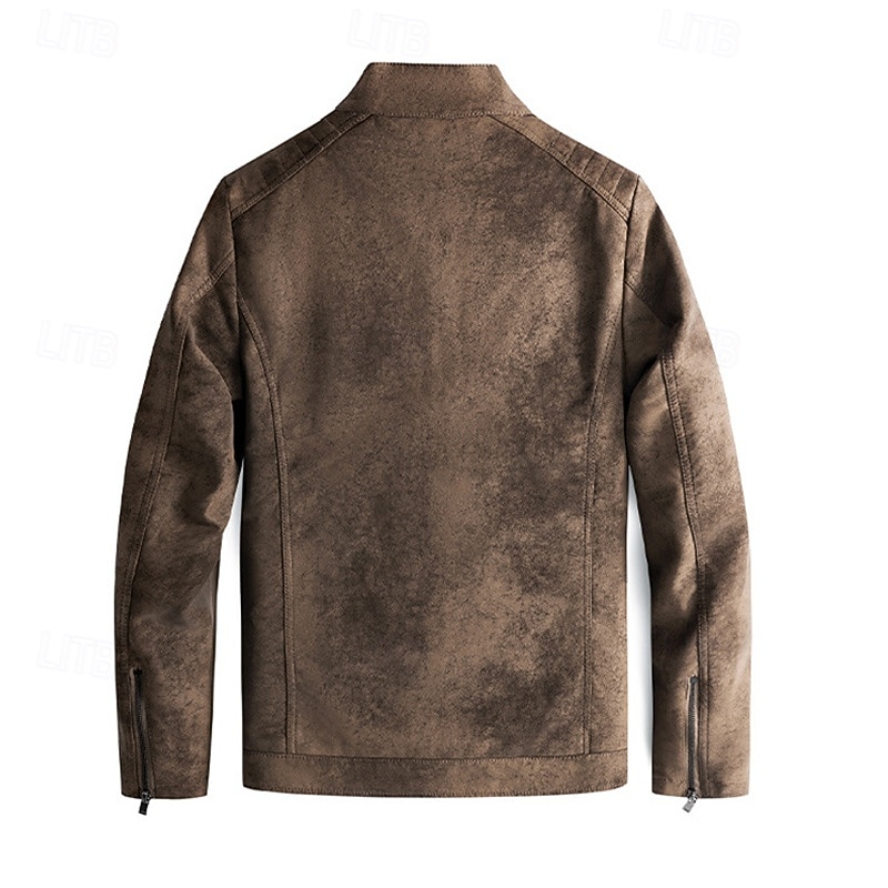 בגדי ריקוד גברים ז'קטים מעור מעיל פליס מעיל אופנוענים מעיל עור וינטג' יומי חופשה עמיד שמור על חום הגוף כיס סתיו חורף אחיד אופנתי קלסי עומד רגיל שחור חום תלתן Jackets 2025 - $55.99 –P2