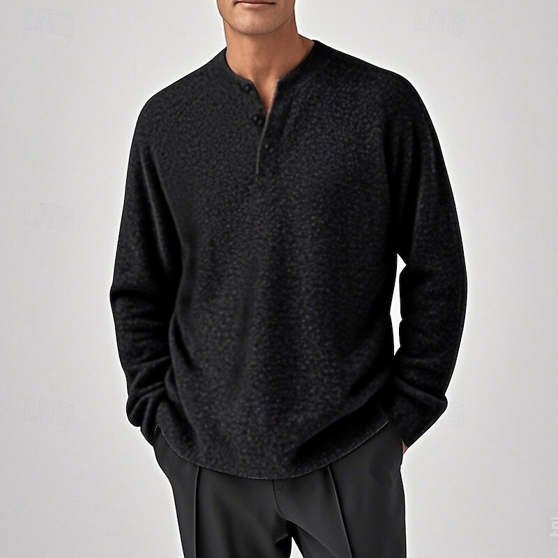 Men's Pullover Sweater Jumper Knit Sweater Pullover Polo Sweater Ribbed Knit Regular Knitted Plain Henley Fashion Basic Vacation Daily Wear Clothing Apparel Fall & Winter Black Light Grey M L XL 2025 - $23.99 –P14