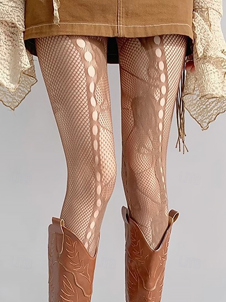 dámské vintage krajkové síťované punčochy – složité punčochy s květinovým vzorem, ideální pro vrstvené boho outfity a zvláštní příležitosti 2025 - $9.99 –P8