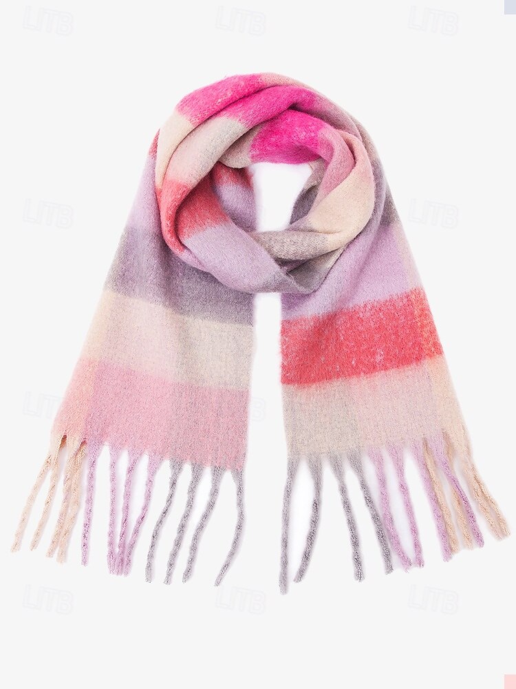 Bufanda de invierno de gran tamaño con cuadros coloridos para mujer | Chal suave y cálido similar a la lana con borlas | Accesorio moderno para clima frío para atuendos casuales y formales 2025 - $14.99 –P7