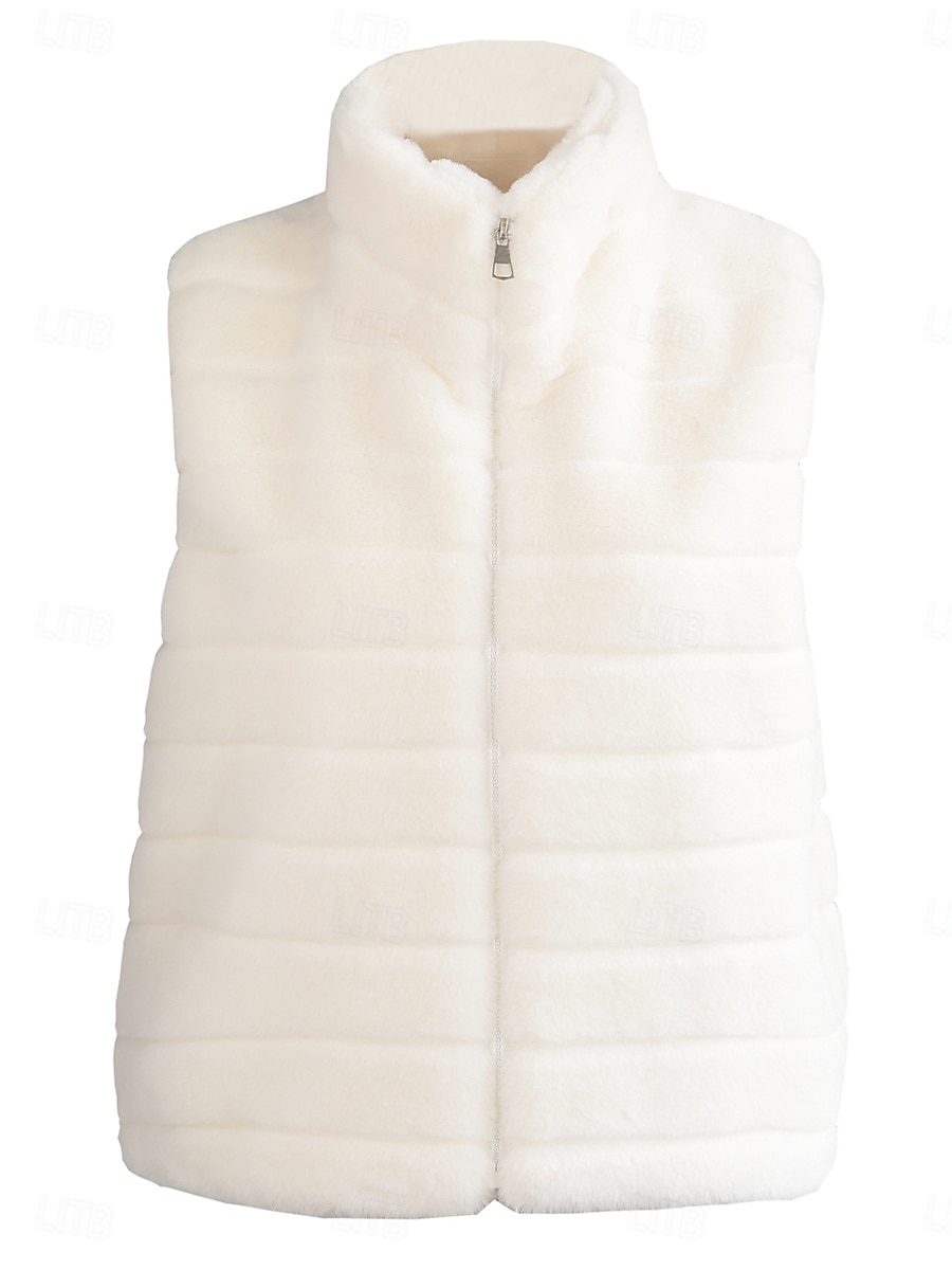 Damen Wintermantel warm halten Atmungsaktiv Patchwork Modisch Einfach Feste Farbe B¨¹ro Strasse Reisverschluss Ständer Regular Fit Ärmellos Oberbekleidung Schwarz Weiß Herbst Winter 2025 - $50.99 –P3