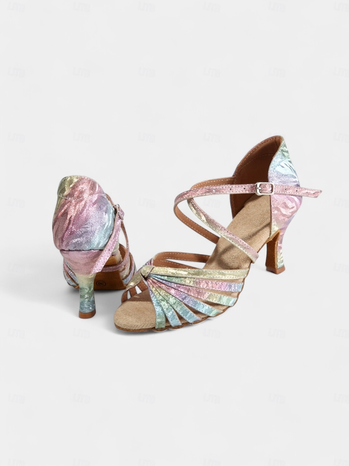 scarpe da ballo latino con cinturini metallici arcobaleno - tacchi da sala da ballo da donna con cinturino regolabile con fibbia e morbida suola in pelle scamosciata per salsa, tango e feste del 2025 a $46.99 –P3