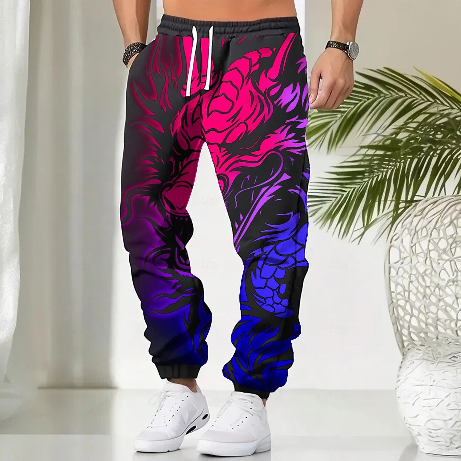 Men's Dragon Fleece Sweatpants Drawstring Elastic Waist Fashion Casual Outdoor Home Party Evening Wear Pocket Thermal Winter 3D Print Purple 2025 - $41.99 –P1