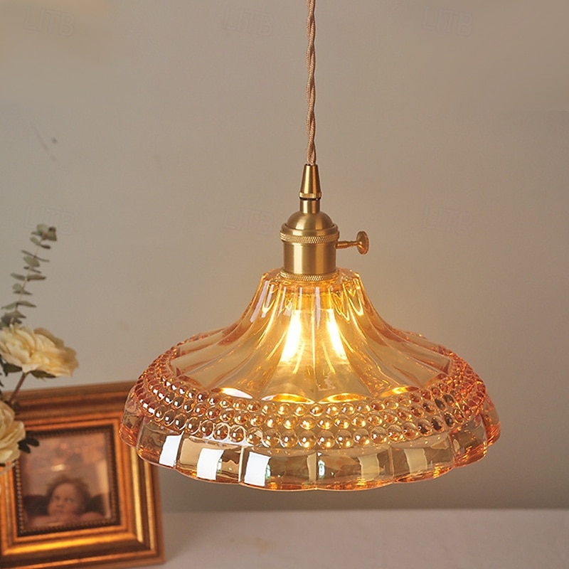 retro messing glazen hanglamp amberkleurig dik materiaal glazen kroonluchter geblazen glazen plafondlampen met verstelbaar snoer 2025 - €47.99 –P1