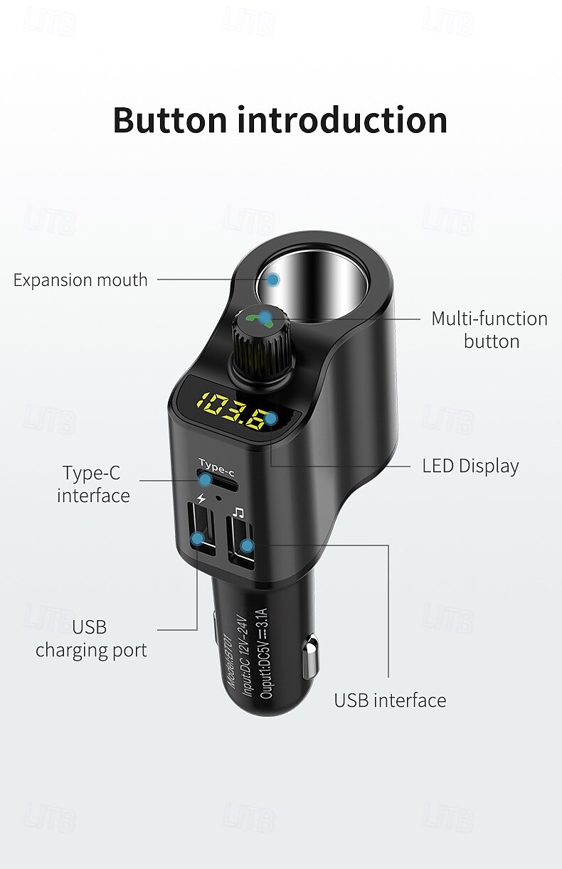 FM Transmitter BT 5.0 Car Kit Handsfree Car Music Player Cigarette Lighter Socket Splitter Dual USB Car Charger 2025 - $31.99 –P18
