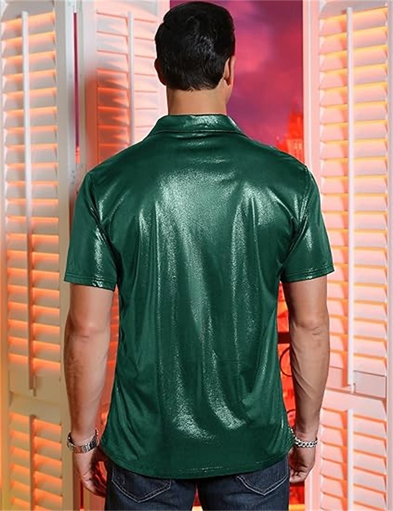 Retro Vintage 1970s 1980s Shirt Disco Shiny Metallic Fancy Dress Men's Carnival Costume Halloween Carnival Mardi Gras Performance Party Club Adults' Shirt Spring & Summer 2026 - $24.99 –P6
