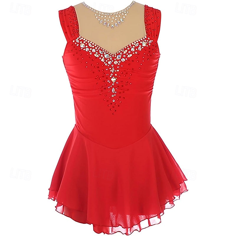 Abito da pattinaggio artistico Per donna Ragazze Pattinaggio sul ghiaccio Vestito Nero Rosso Blu Orlo asimmetrico Rete Alta elasticità Allenamento Competizione Vestiti da pattinaggio sul ghiaccio del 2026 a $160.99 –P7