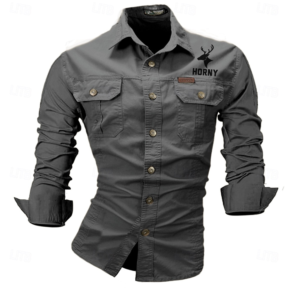 Per uomo Renna Cervo Camicia da lavoro Camicia Western Camicia cargo Manica Lunga Western Casual Uscire Caccia Primavera Autunno Collo ripiegato Stampato Nero Bianco Verde militare Rosso Blu del 2026 a $29.99 –P1