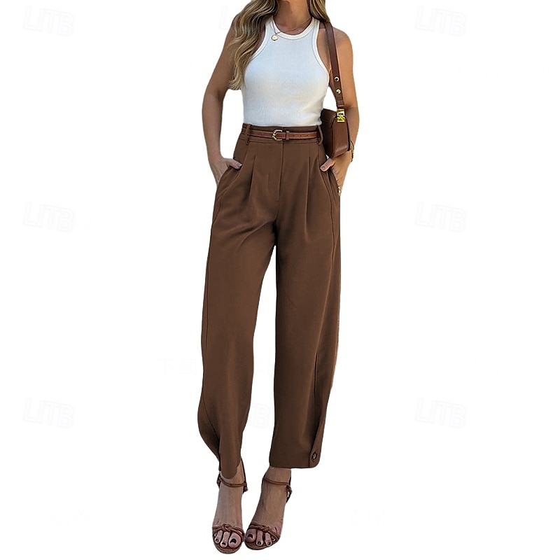 Mujer Talla EU / US Pantalones Casual Confort Longitud total Tiro Alto Color sólido Cremallera Hebilla Cómodo Microelástico Fiesta Casual Diario Negro Verde Ejército Café Otoño invierno Todas las 2025 - $29.99 –P8
